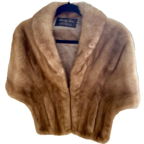 Mink stole wrap, light brown shawl collar vintage - Picture 2 of 15